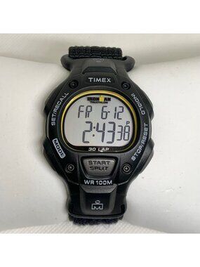 Timex Ironman 30-Lap Digital Watch 38mm Black nylon Strap WR100M Indiglo T5K693